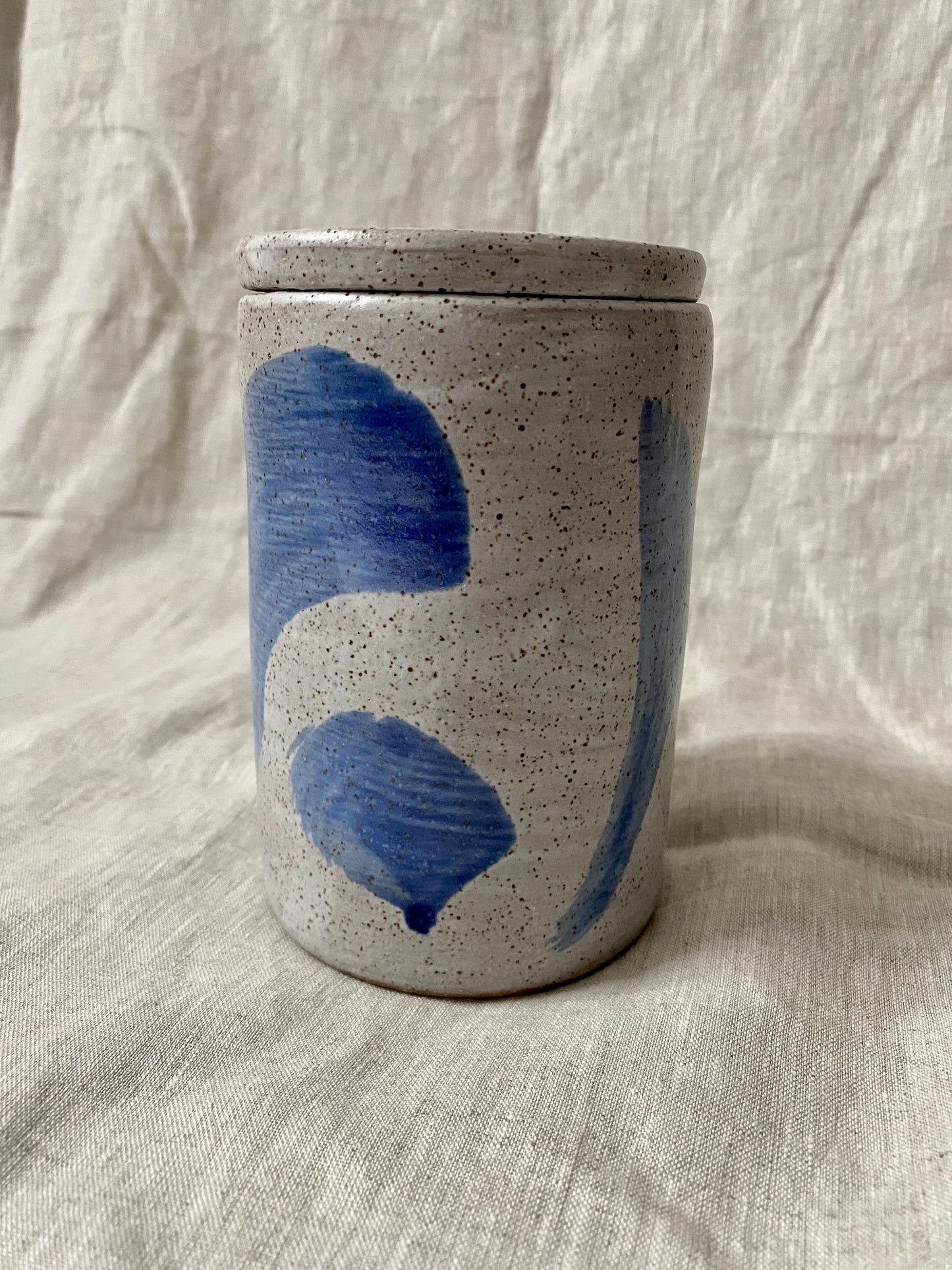 lidded jar - white and cobalt