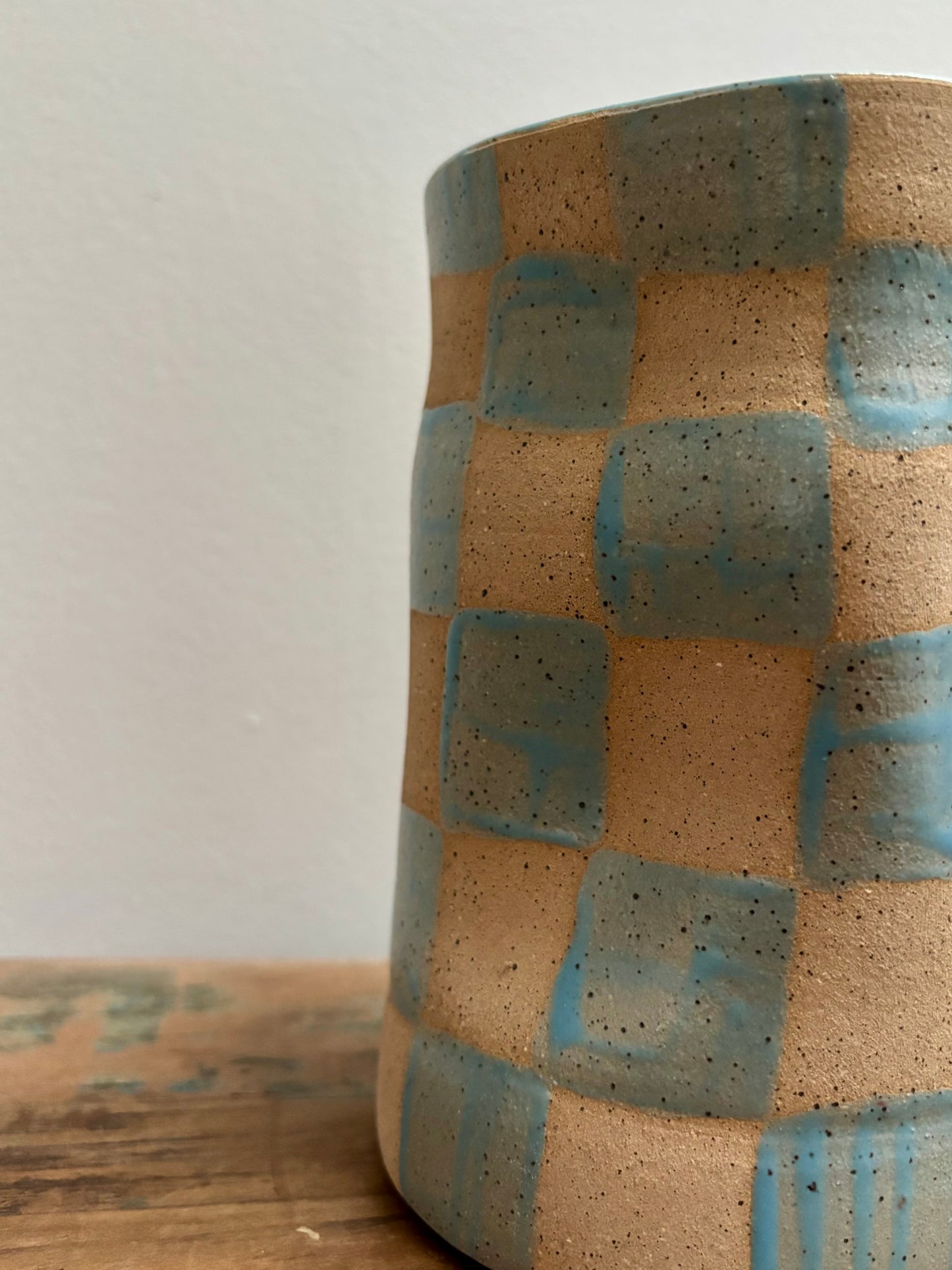 abstract vase - light blue checker