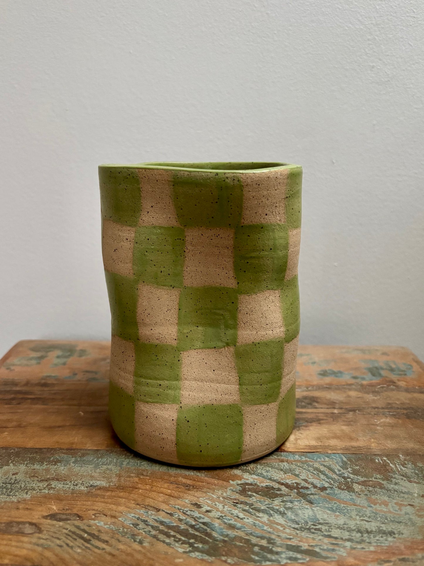 abstract vase - light green checker