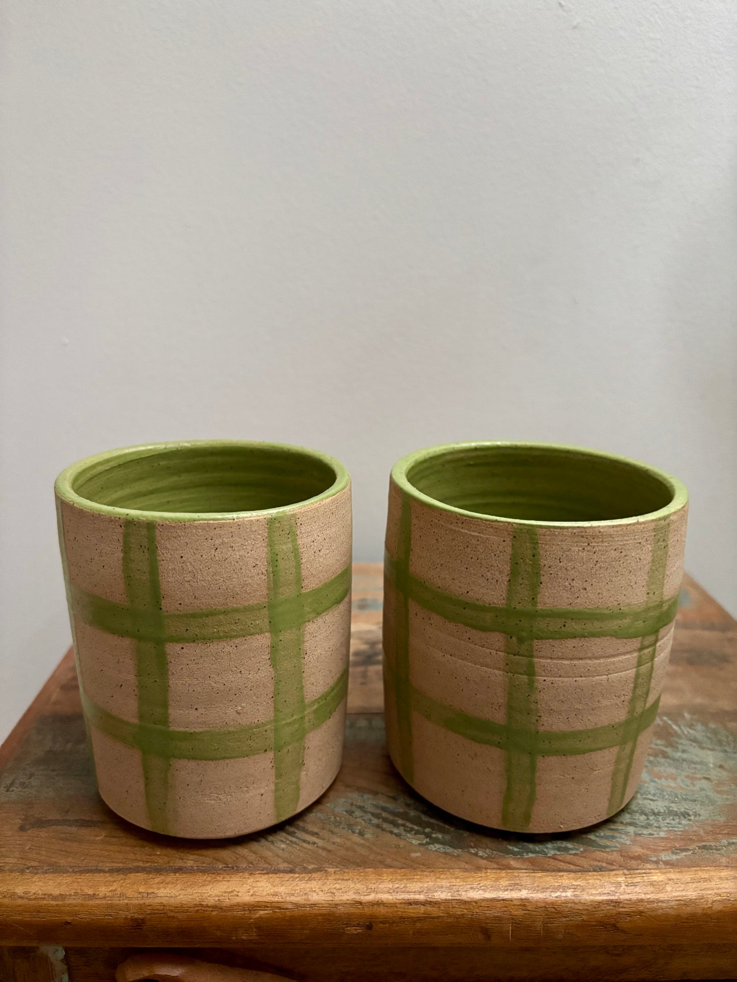 large cup - light green gingham