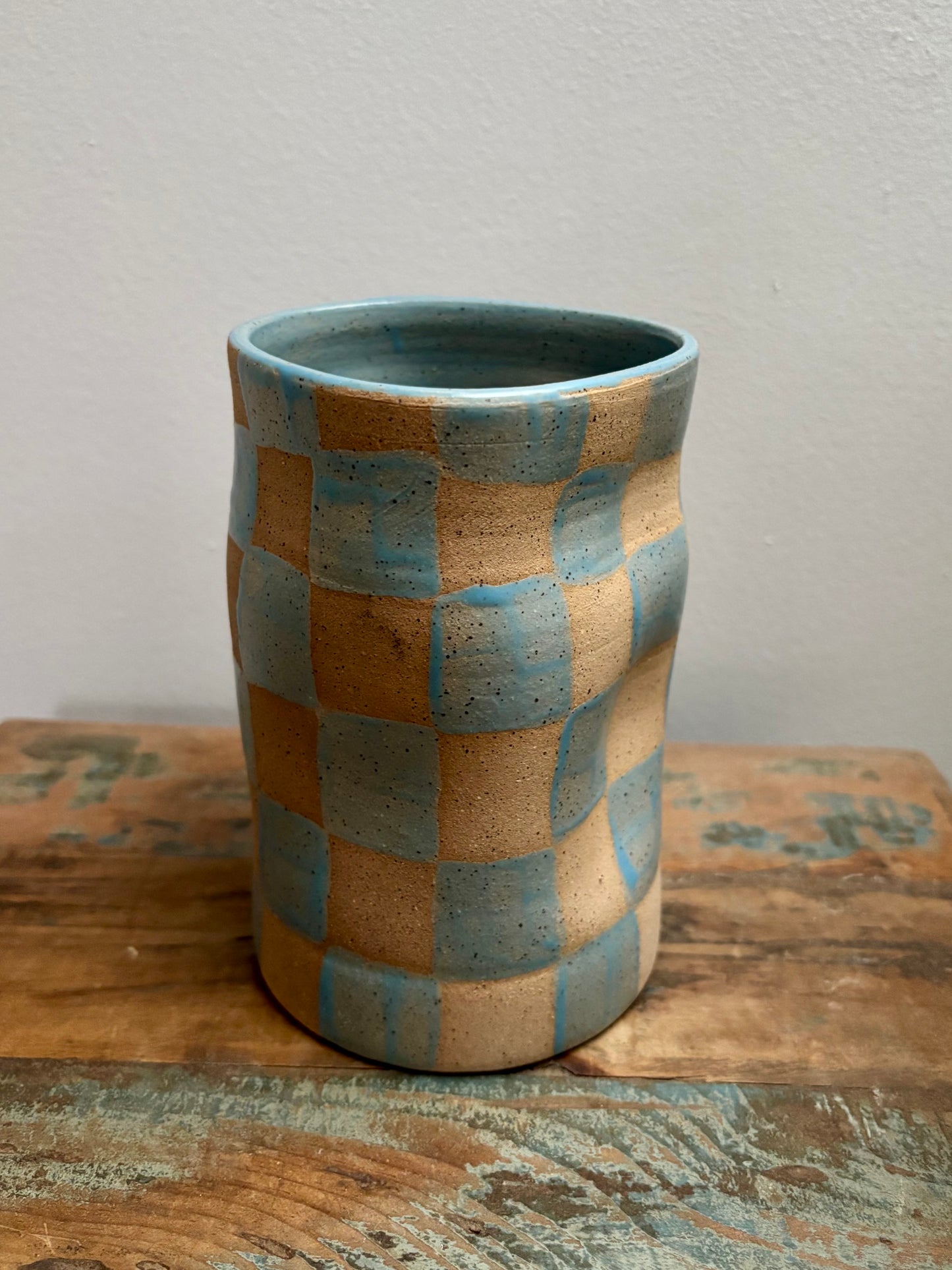 abstract vase - light blue checker