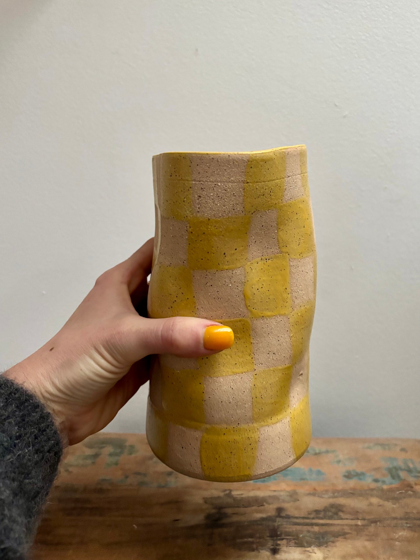 abstract vase - yellow checker