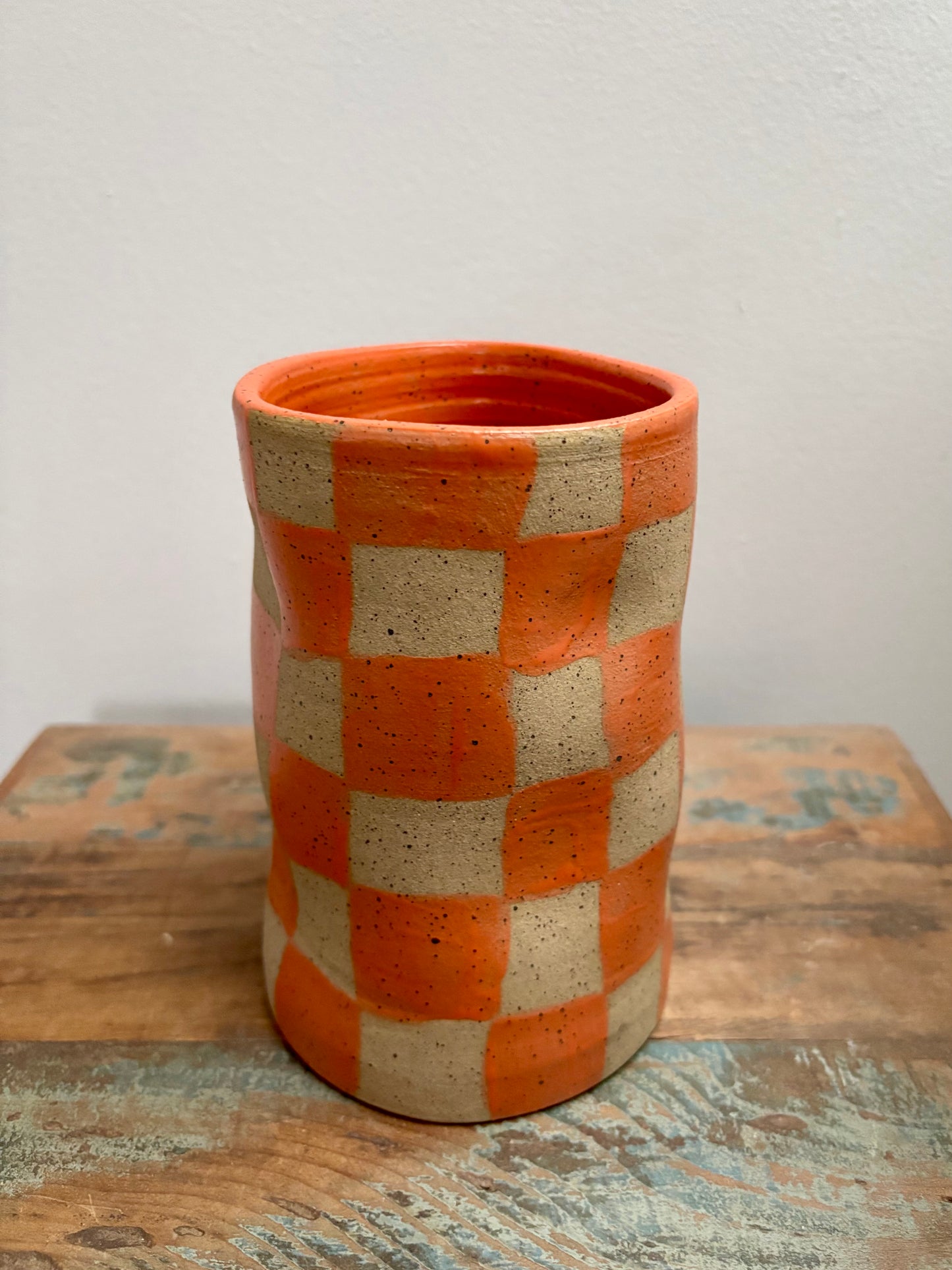 abstract vase - orange checker