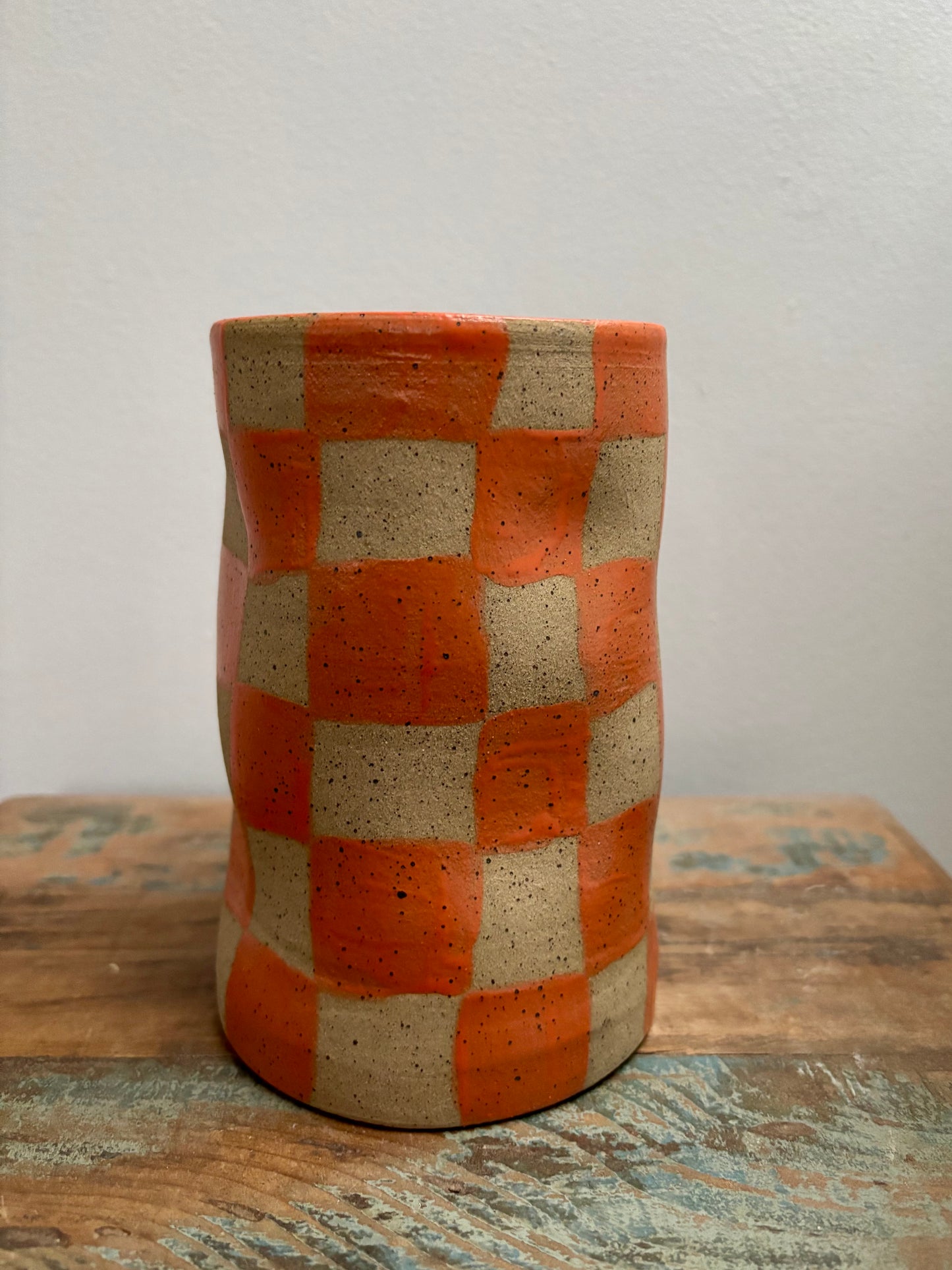 abstract vase - orange checker