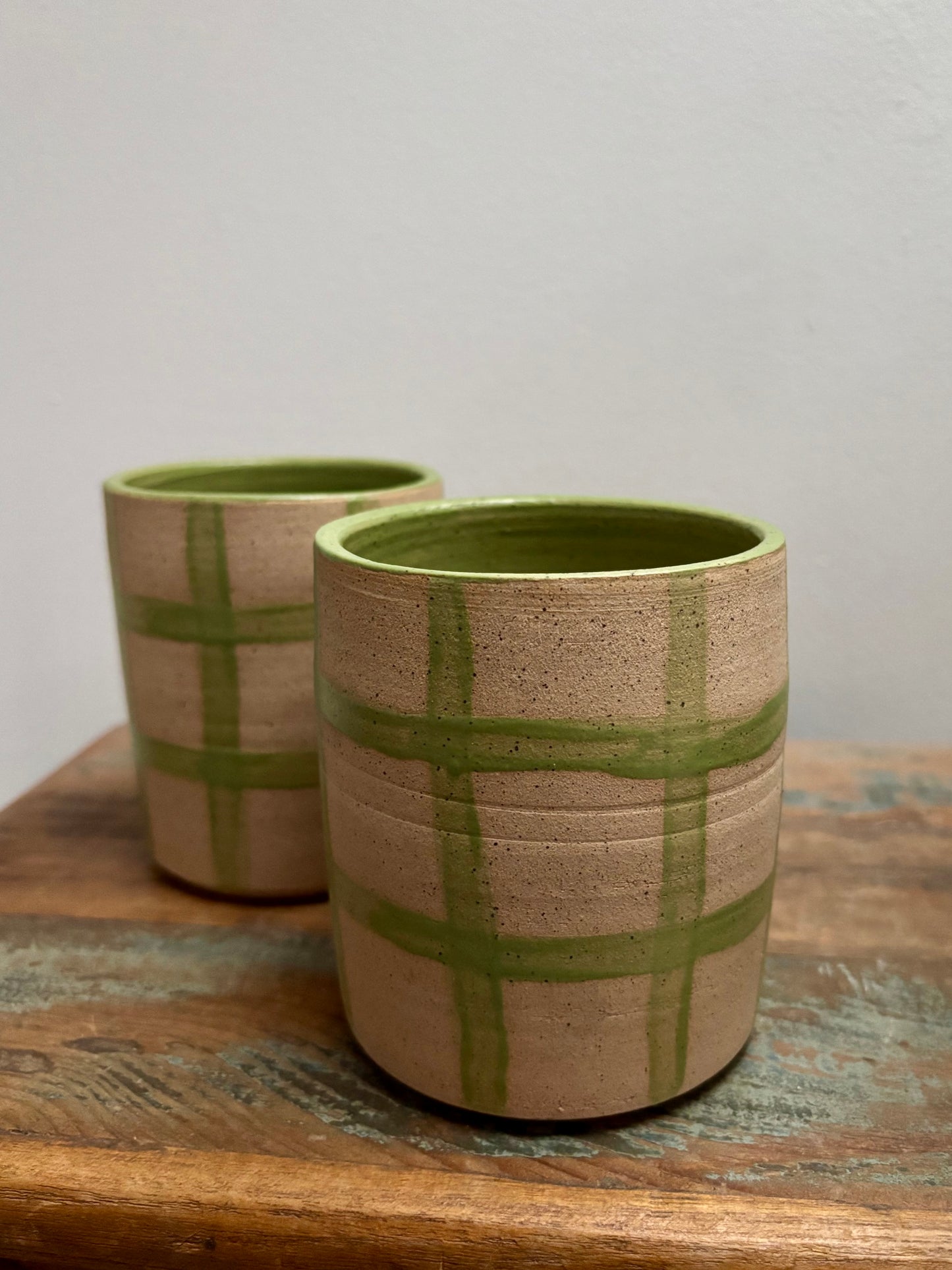 large cup - light green gingham