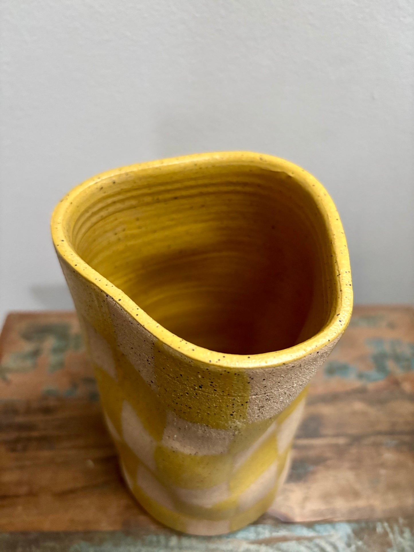 abstract vase - yellow checker