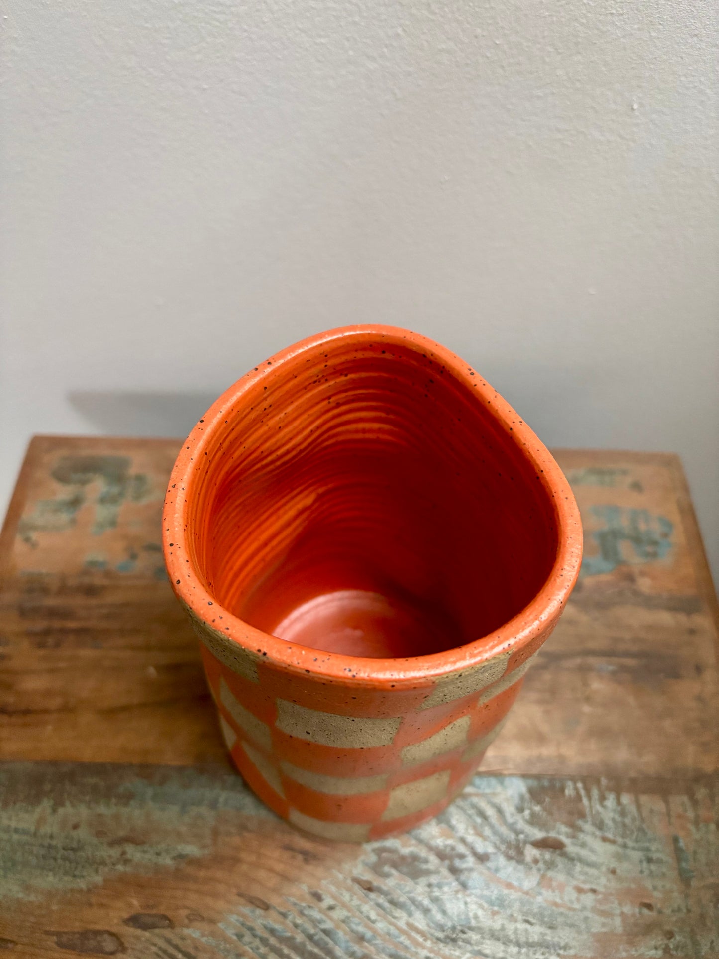 abstract vase - orange checker