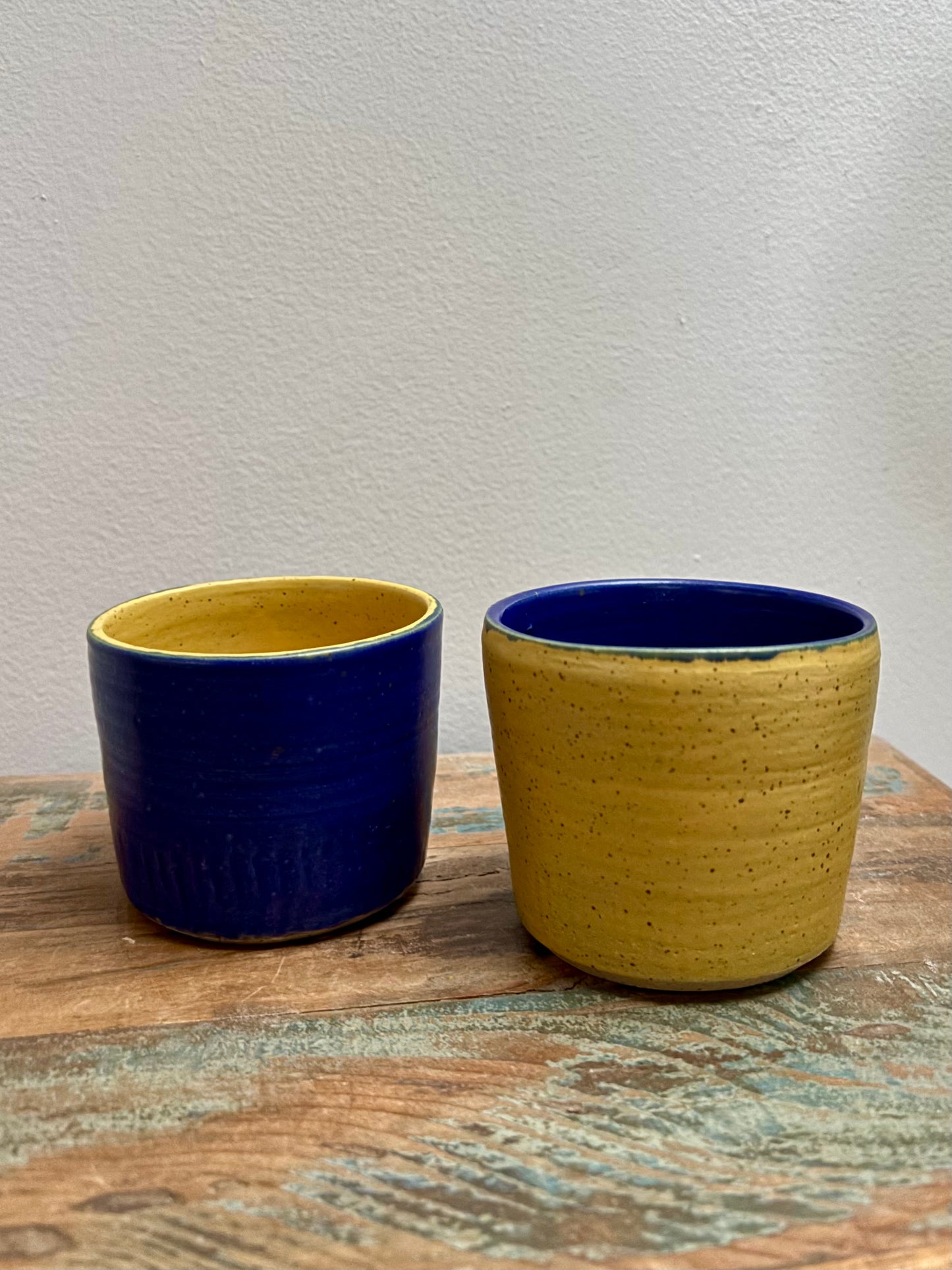 small cups - yellow and blue