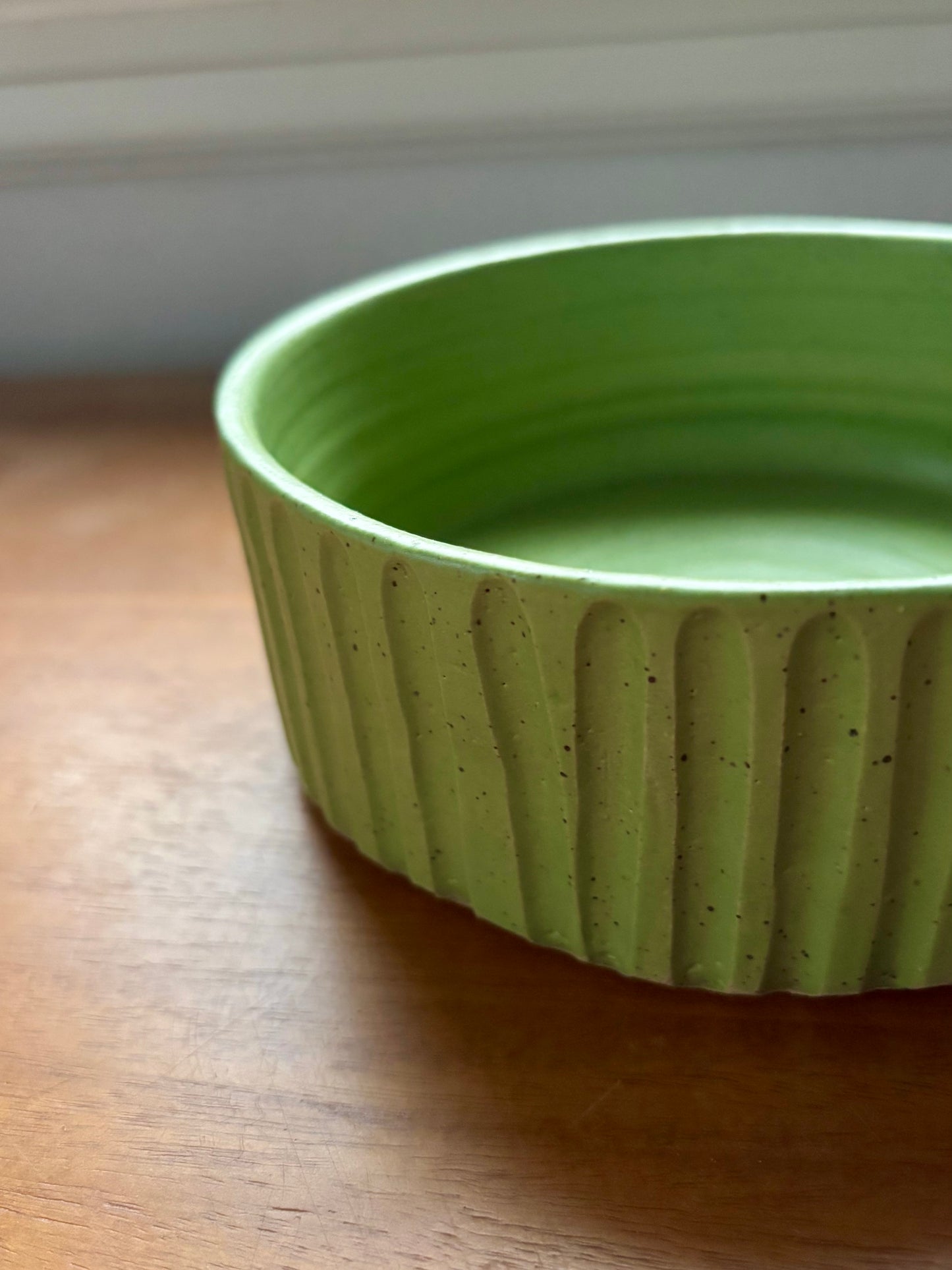 dog bowl - carved light green