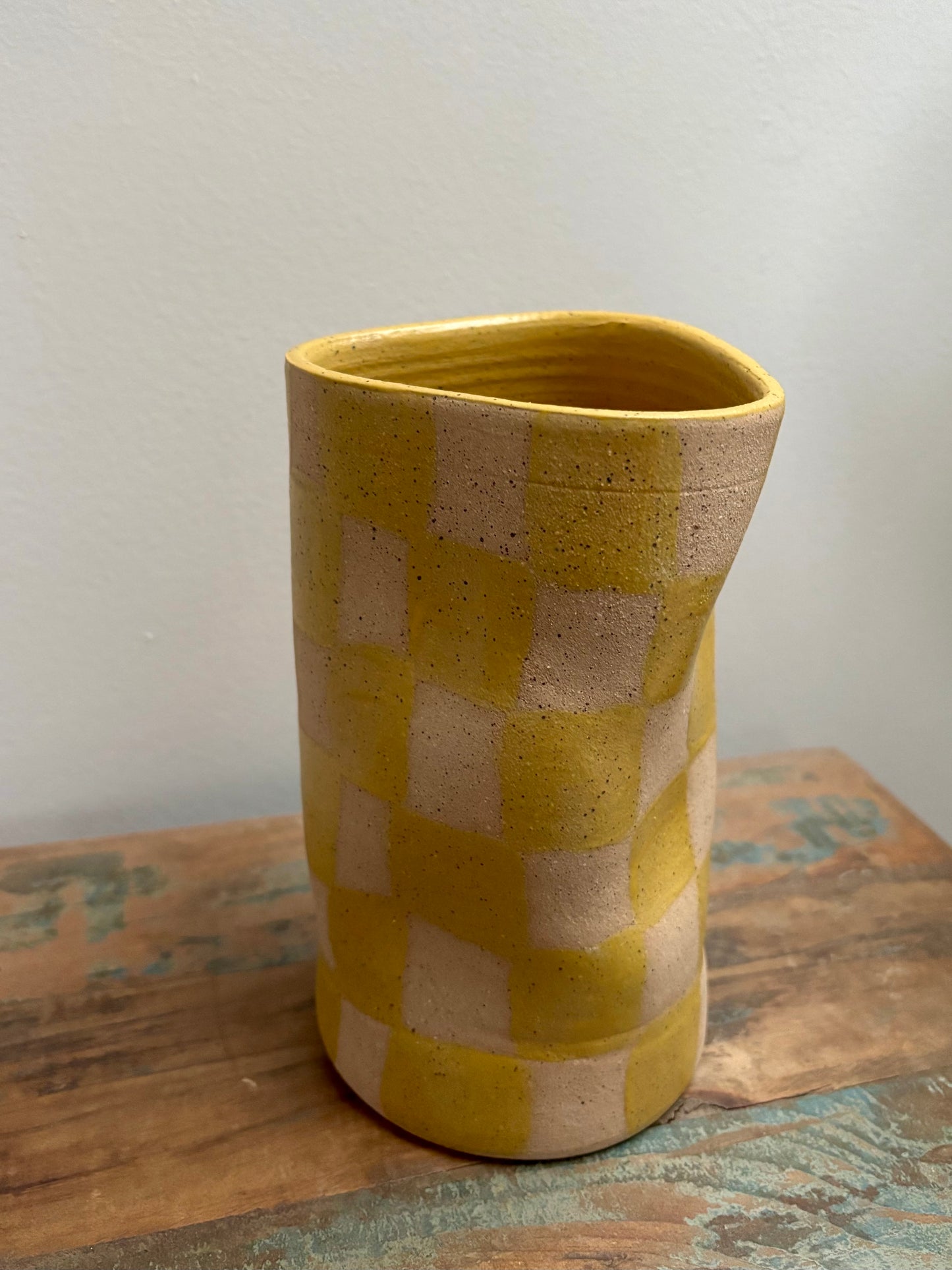 abstract vase - yellow checker