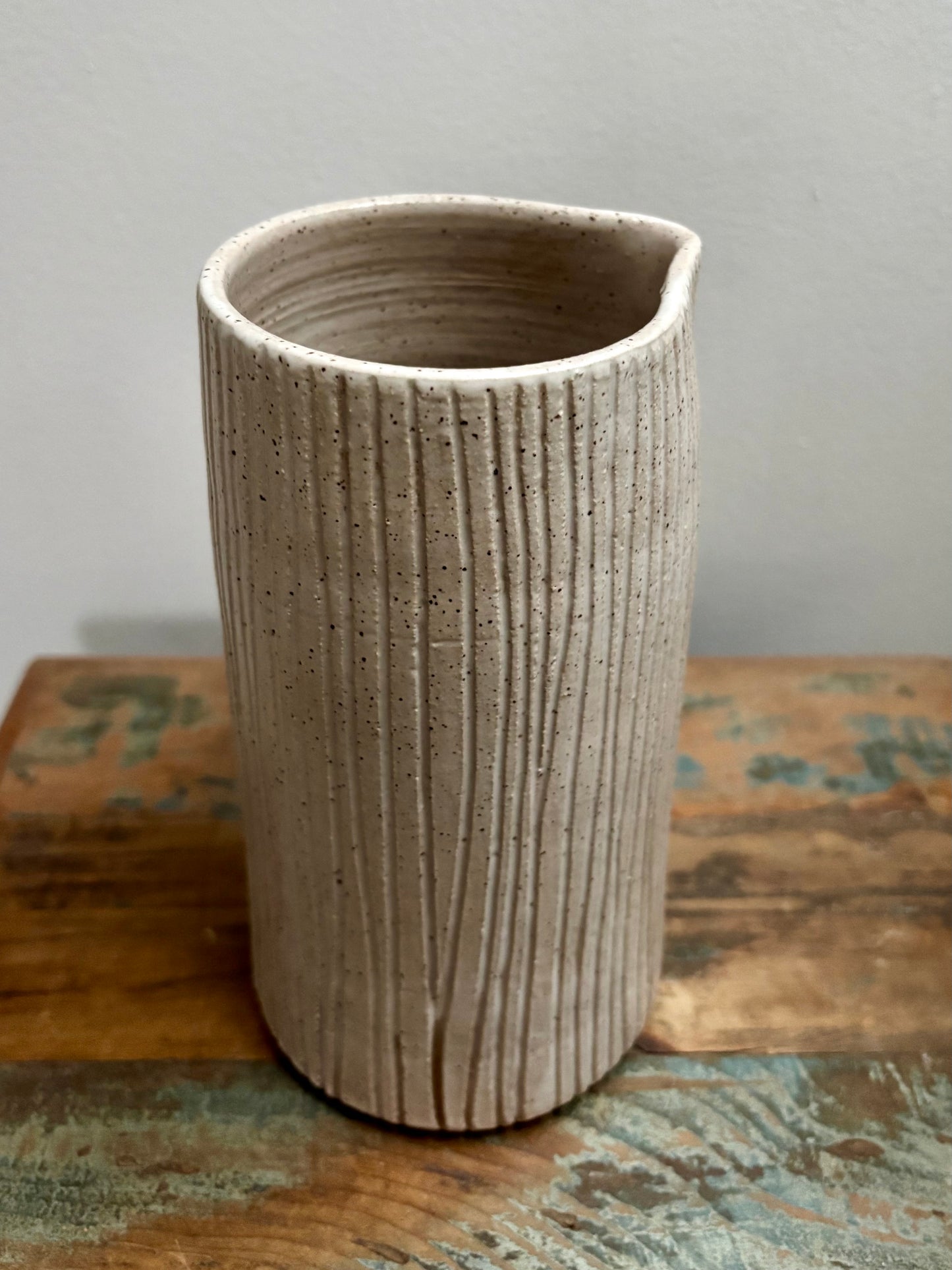 pitcher vase - carved white