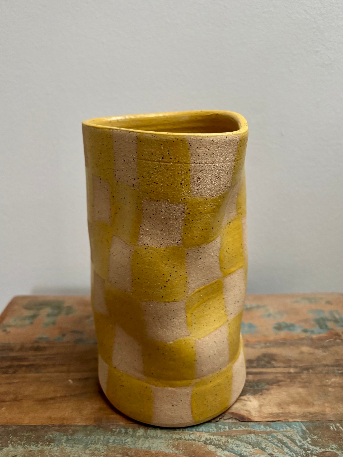 abstract vase - yellow checker