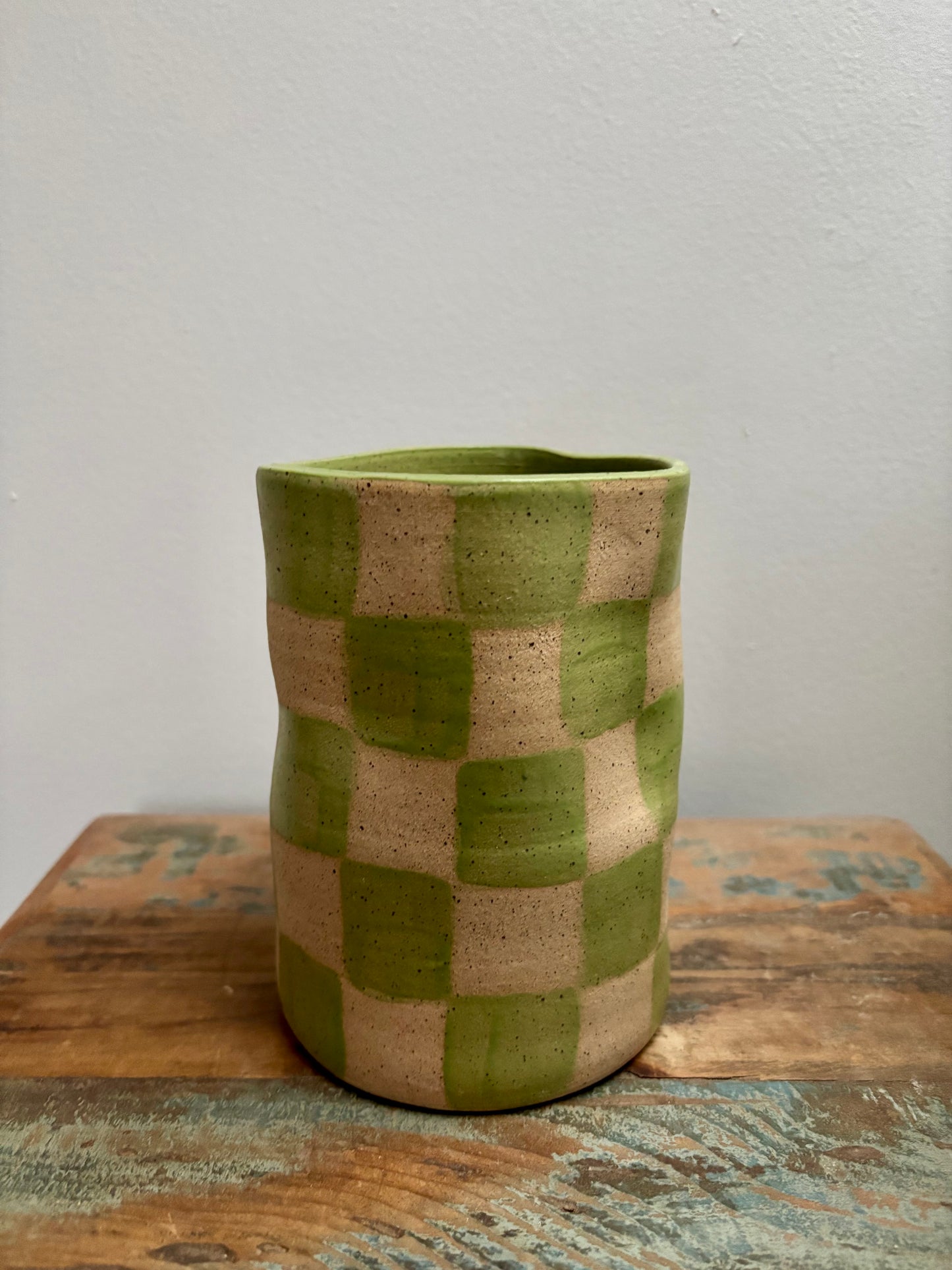 abstract vase - light green checker