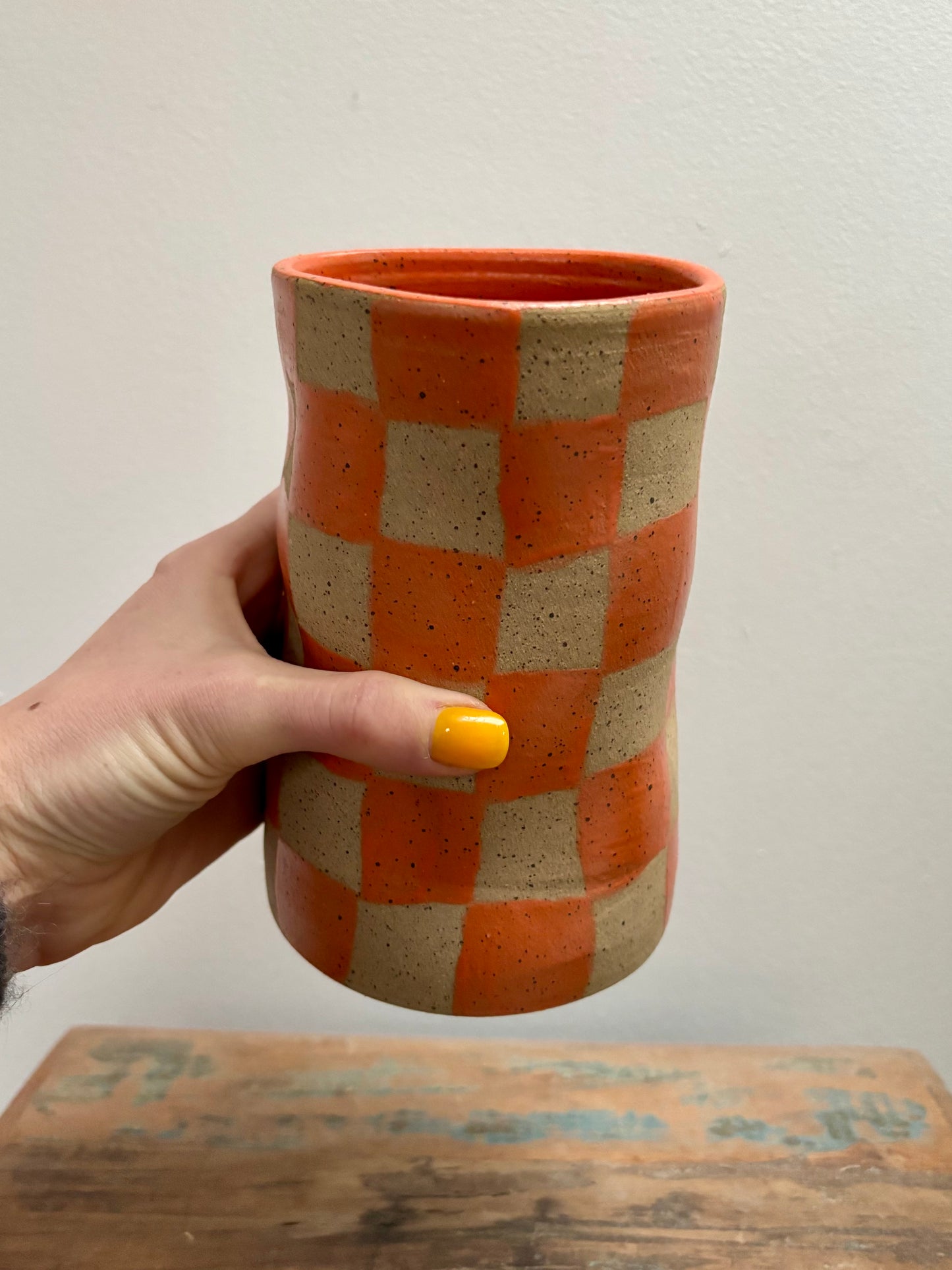 abstract vase - orange checker