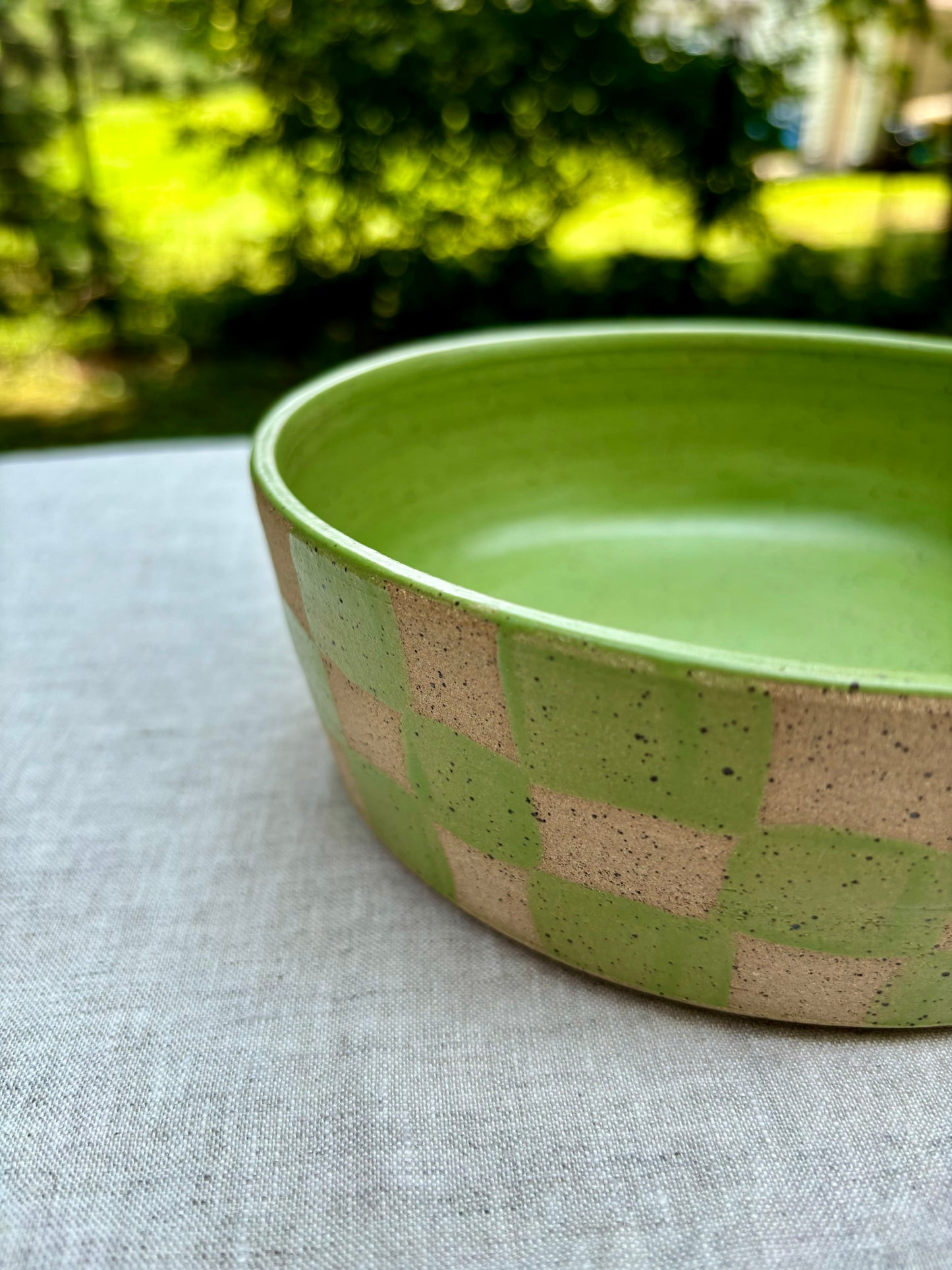 dog bowl - light green checker