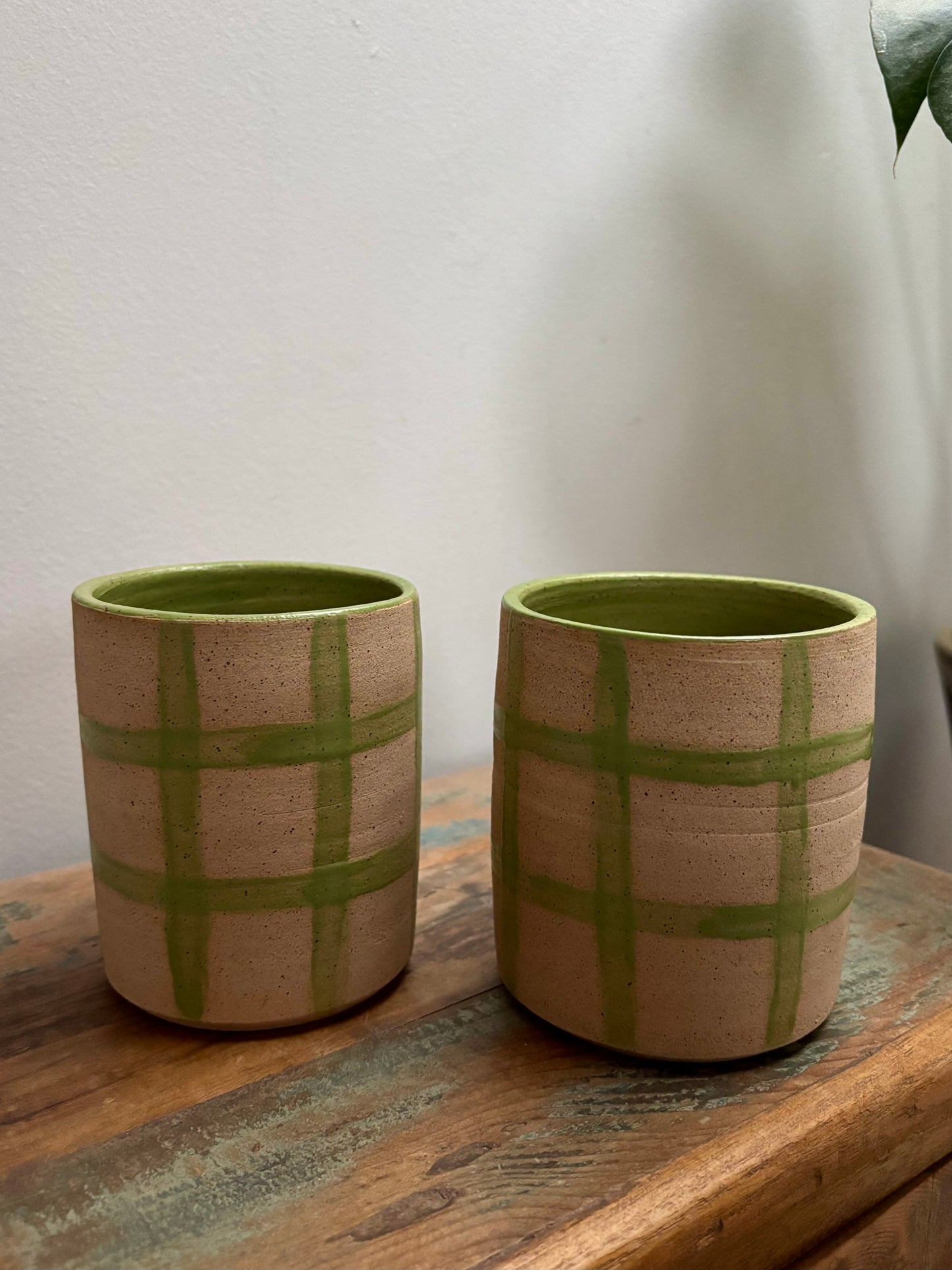 large cup - light green gingham