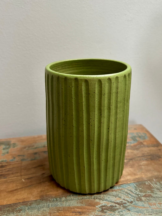 utensil crock - carved green