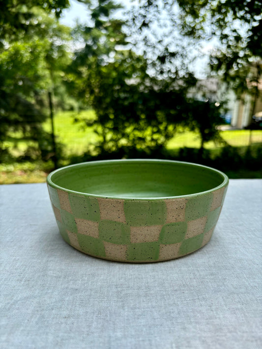 dog bowl - light green checker