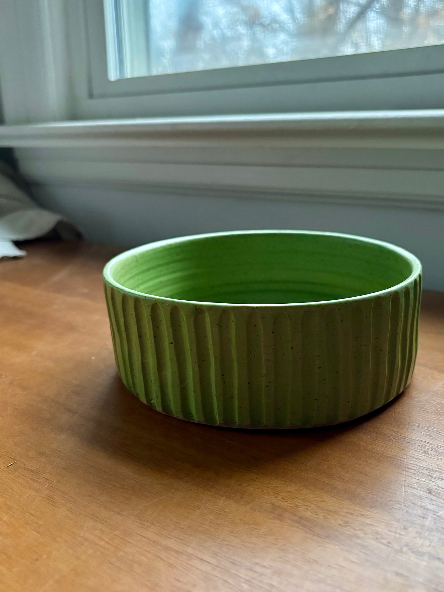 dog bowl - carved light green