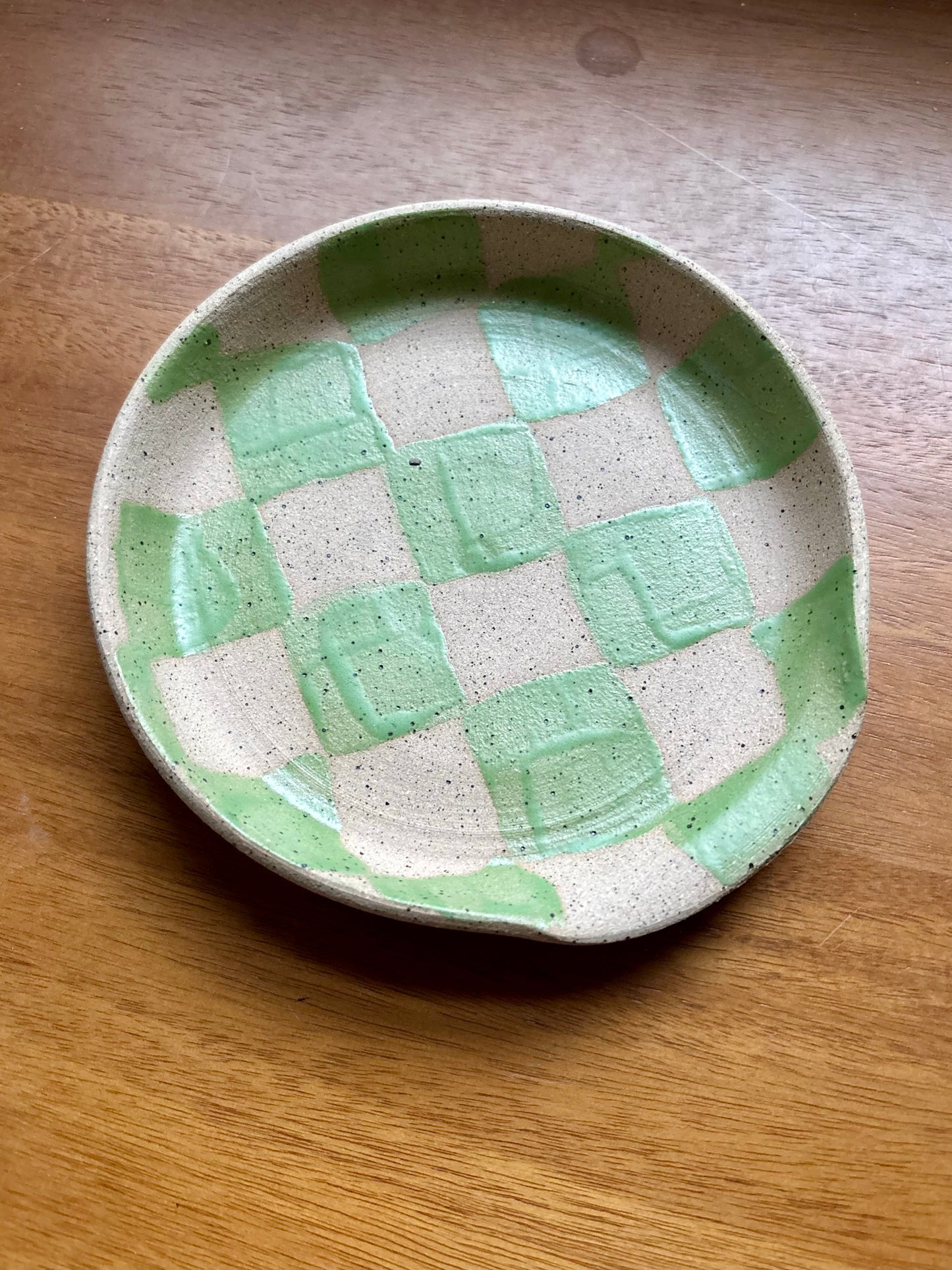 spoon rest - light green checker