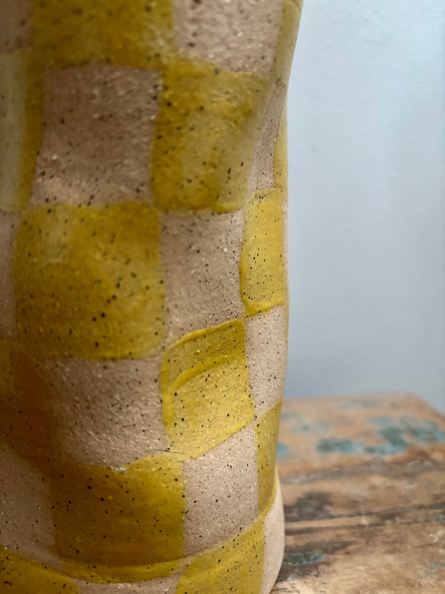 abstract vase - yellow checker