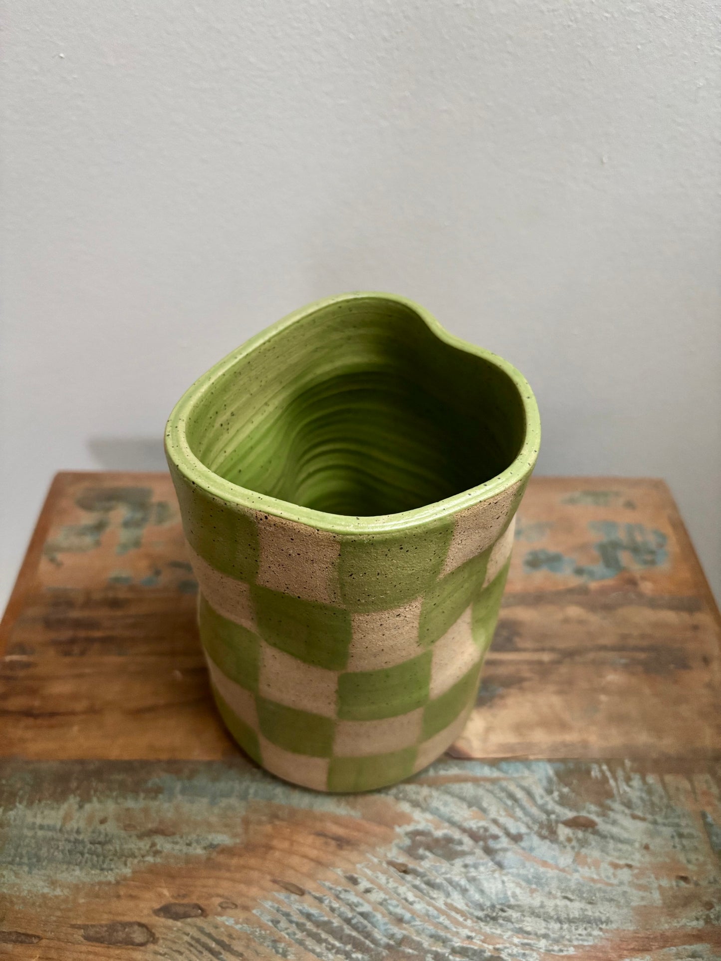 abstract vase - light green checker