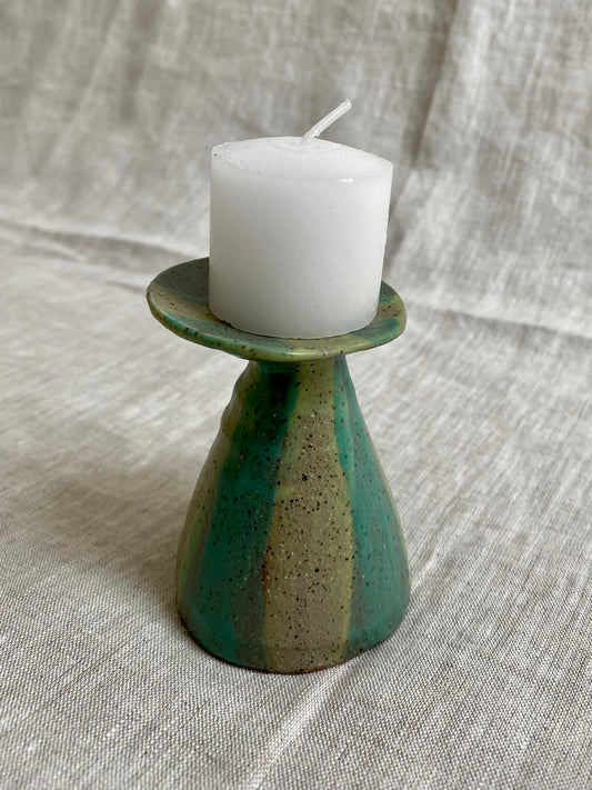mini pedestal candle holder - teal and mint stripe
